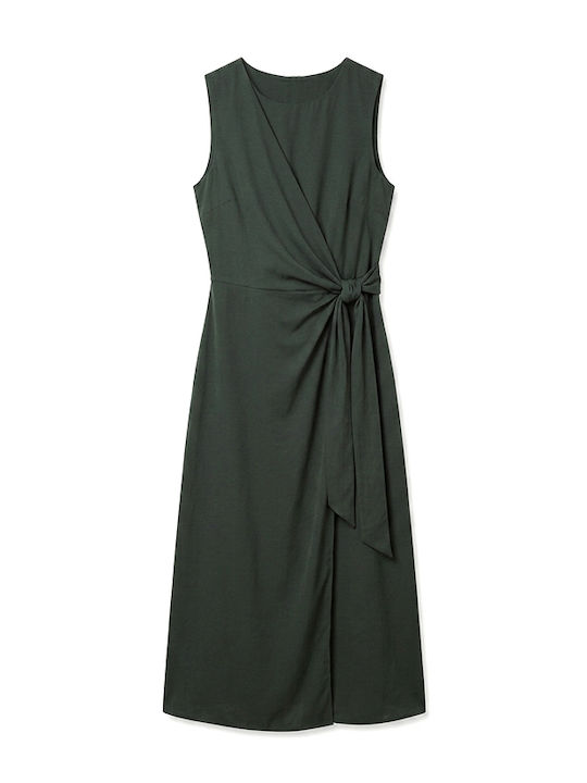 Summer Midi Evening Satin Wrap Khaki Dress