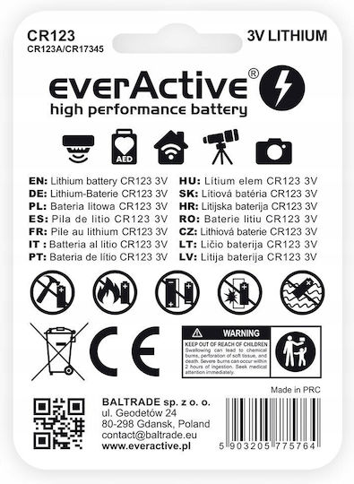 EverActive Литиева Батерия CR123 3V Еднократна Употреба Long Life 1бр