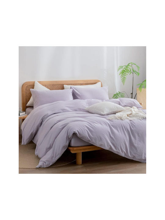 SteweHome Cotton Duvet Cover Set 180x220cm Double With Pillowcase Ecru