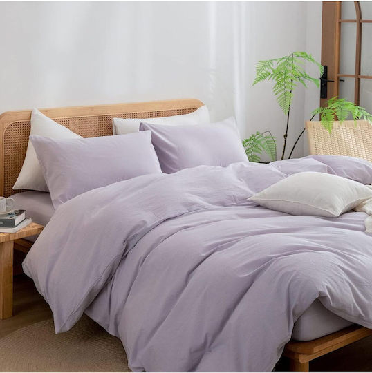 SteweHome Cotton Duvet Cover Set 180x220cm Double With Pillowcase Ecru