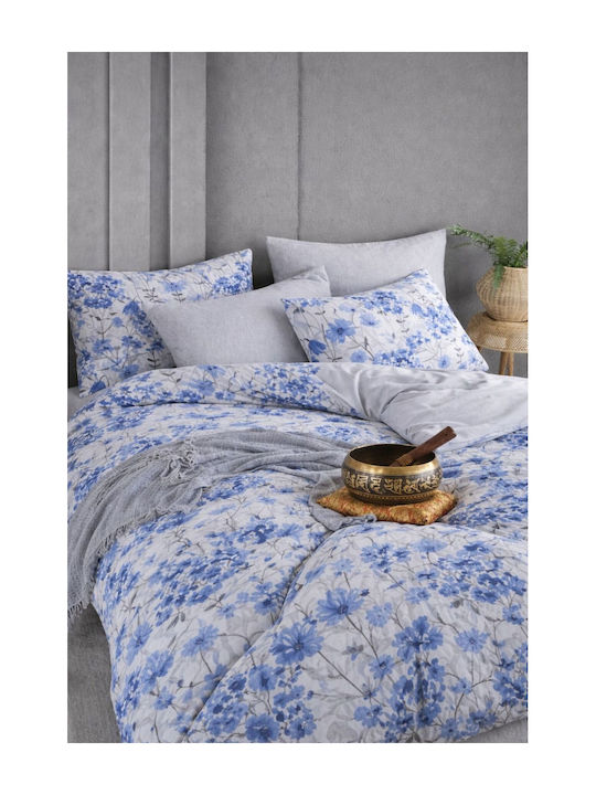 SteweHome Cotton Duvet Cover Set 200x230cm Double With 2 Pillowcases & 1 Bed Sheet Blue8