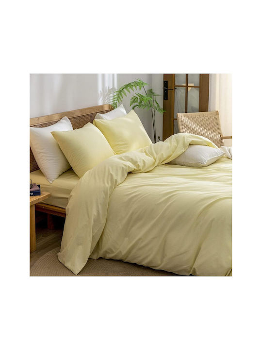 SteweHome Cotton Duvet Cover Set 180x220cm Double With Pillowcase Ecru