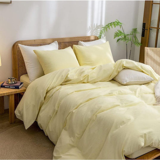 SteweHome Cotton Duvet Cover Set 180x220cm Double With Pillowcase Ecru