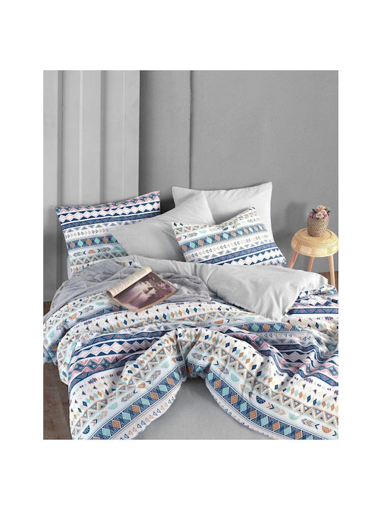 SteweHome Cotton Duvet Cover Set 200x200cm Double With 2 Pillowcases Blue