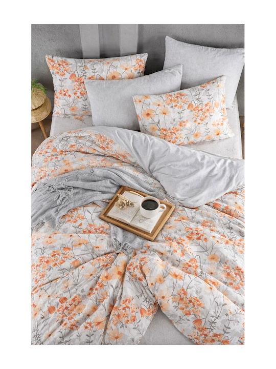 SteweHome Cotton Duvet Cover Set 200x230cm Double With 2 Pillowcases & 1 Bed Sheet Gray