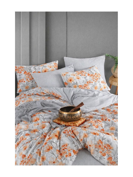 SteweHome Cotton Duvet Cover Set 200x230cm Double With 2 Pillowcases & 1 Bed Sheet Gray