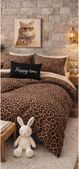 SteweHome Cotton Duvet Cover Set 200x220cm Double With 2 Pillowcases Brown