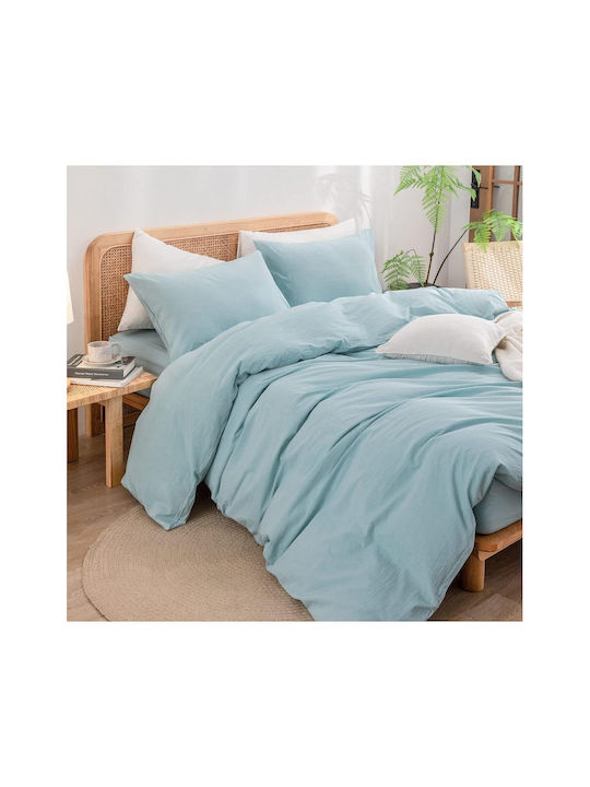 SteweHome Cotton Duvet Cover Set 180x220cm Double With Pillowcase Ecru