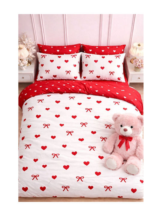 SteweHome Cotton Duvet Cover Set 200x220cm Double With 2 Pillowcases Red