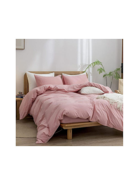 SteweHome Cotton Duvet Cover Set 180x220cm Double With Pillowcase Ecru