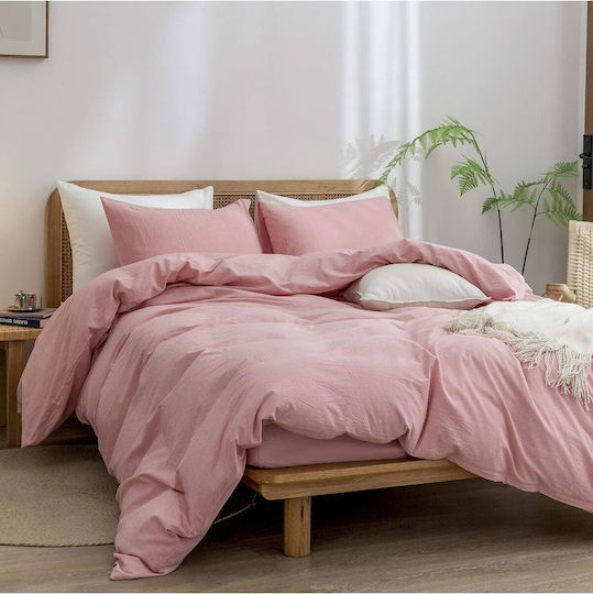 SteweHome Σετ Παπλωματοθήκη Βαμβακερή 180x220cm Ημίδιπλη με Μαξιλαροθήκη Εκρού