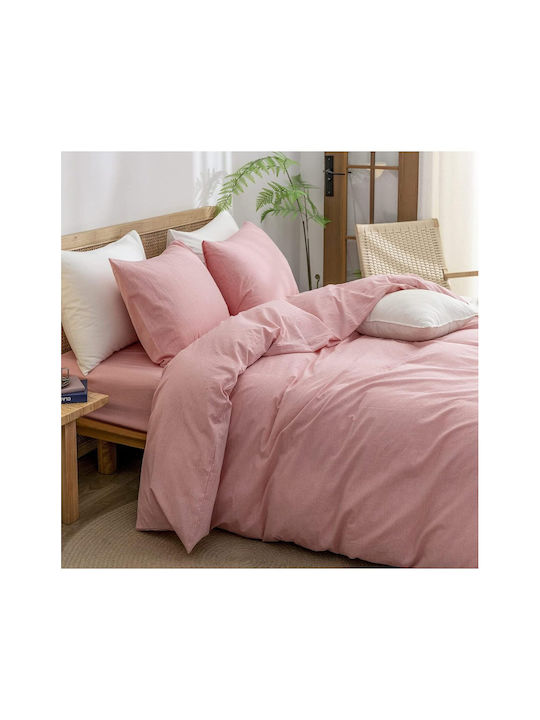 SteweHome Cotton Duvet Cover Set 180x220cm Double With Pillowcase Ecru