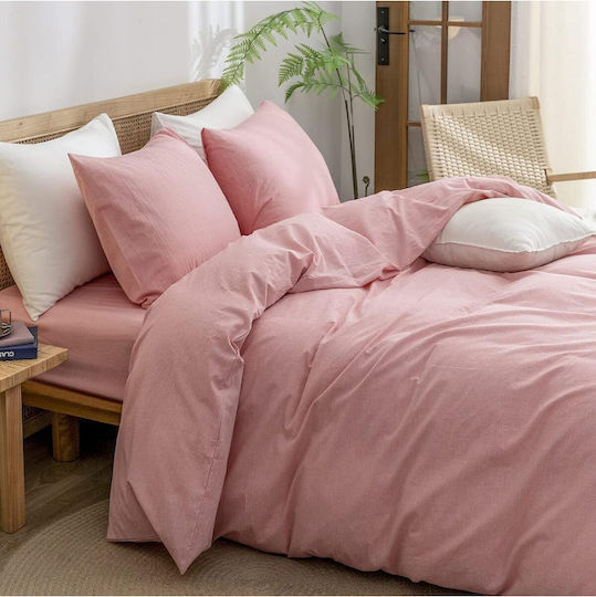 SteweHome Σετ Παπλωματοθήκη Βαμβακερή 180x220cm Ημίδιπλη με Μαξιλαροθήκη Εκρού