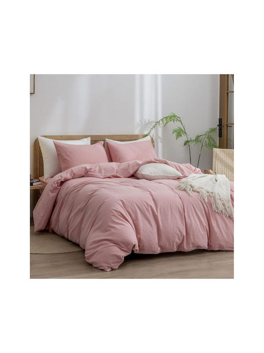 SteweHome Cotton Duvet Cover Set 180x220cm Double With Pillowcase Ecru