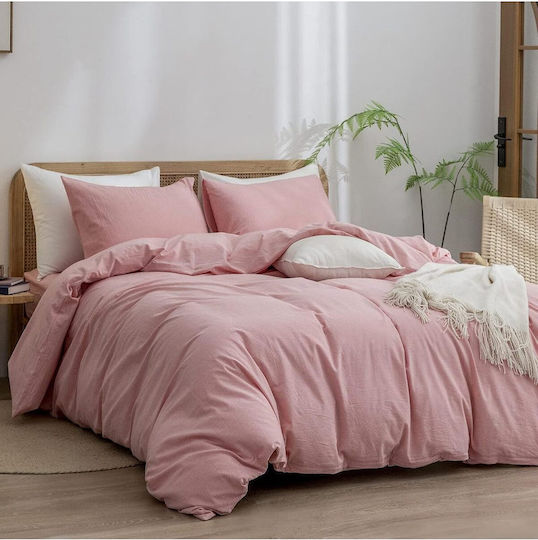 SteweHome Σετ Παπλωματοθήκη Βαμβακερή 180x220cm Ημίδιπλη με Μαξιλαροθήκη Εκρού