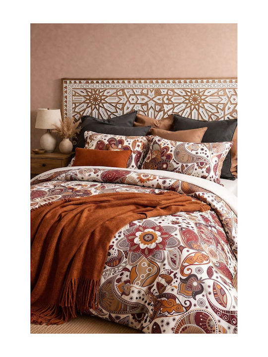 SteweHome Cotton Duvet Cover Set 200x230cm Double With 2 Pillowcases & 1 Bed Sheet Burgundy