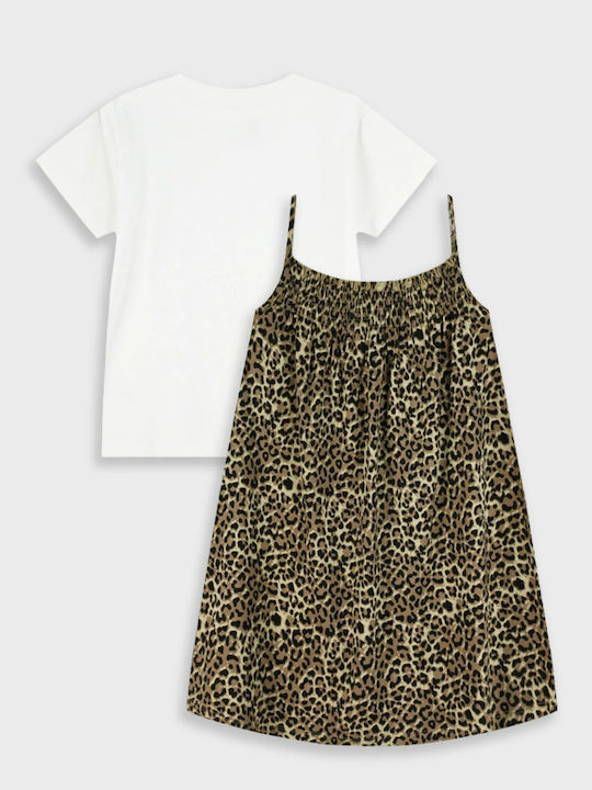 Kinderkleid Ärmellos Tierdruck Set aus 2 mit Deckel Mehrfarbig