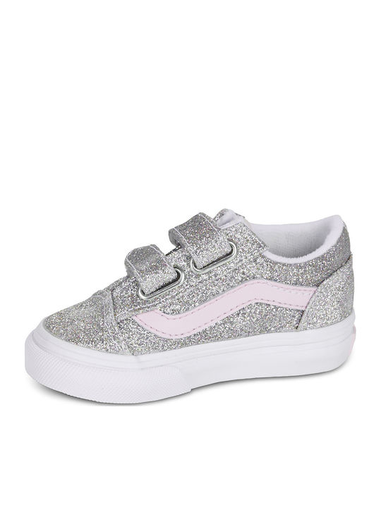 Old Skool V Kids Sneakers with Hoop & Loop Closure Silver