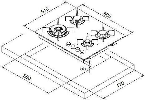 Mondin Autonomous Natural Gas Cooktop 60x51cm