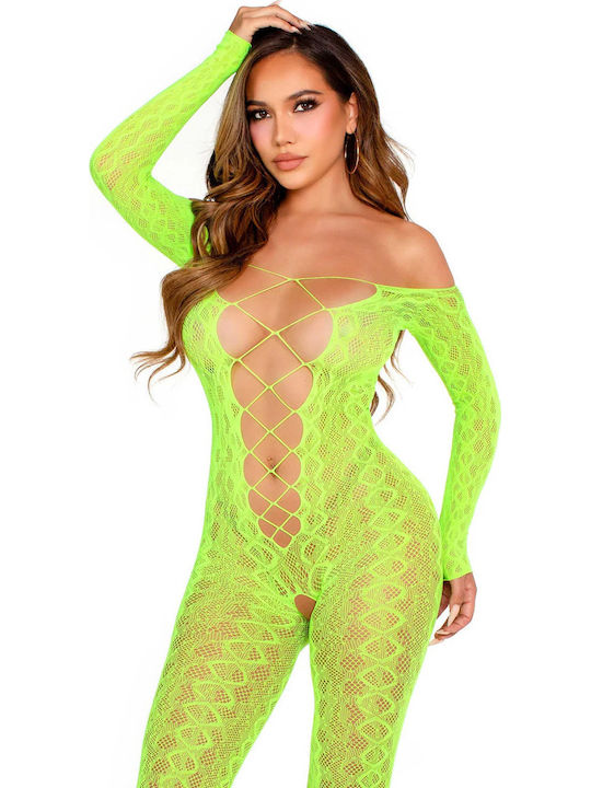 Leg Avenue Crotchless Bodystocking Leg Avenue Sexy Bodystockings with Open Crotch Green