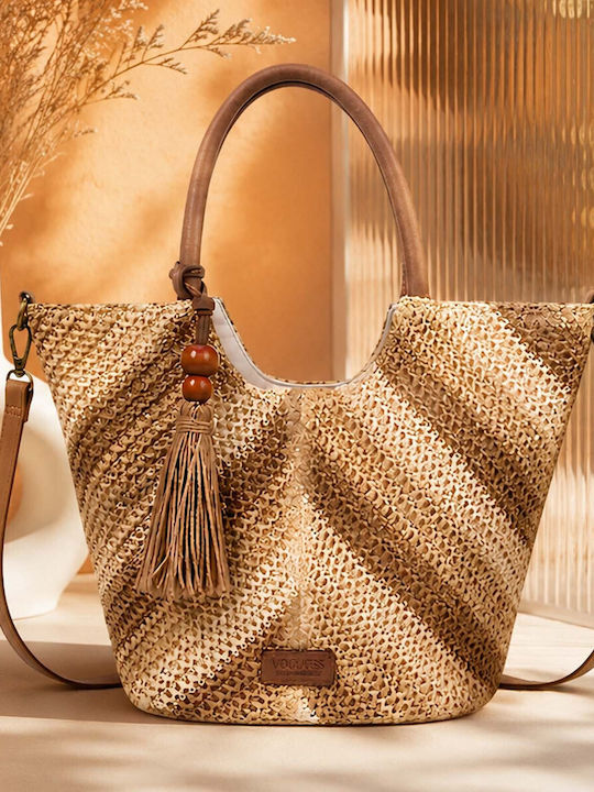 Gallantry Women Tote Handbag Selya Straw Effect Tassel Shoulder Strap Beige Beige
