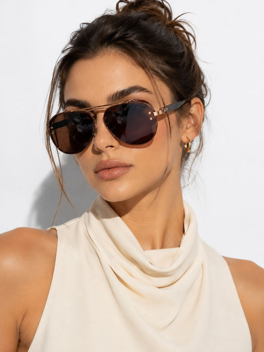 Balmain Γυαλιά Ηλίου Ροζ Χρυσά με Μεταλλικό Σκελετό