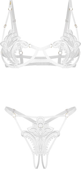 Δαντελένιο Σετ Διακοσμητικές Τιράντες Obsessive Luise Sublim White 2 Pcs Crotchless Set Ean 5901688269367