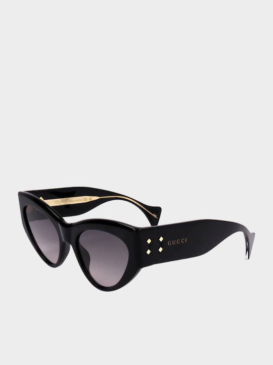 Gucci Damentaschen Sonnenbrille mit Schwarzem Horn umrandetem Rahmen und Grauer Verlaufsfarbe Gläser GG1704S 001