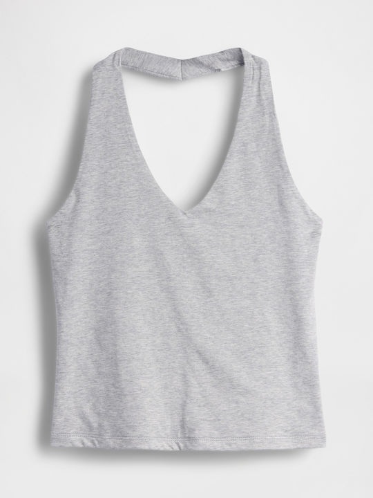 Women's Cotton Sleeveless Crop Top with Neck Tie Light Heather Grey