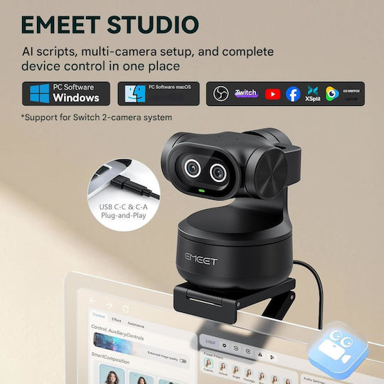 Emeet Pixy Dual AI Web Camera 4K 60FPS με Autofocus