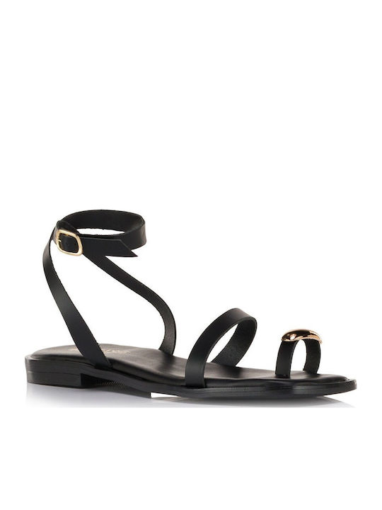 Leather Women's Flat Sandals Black