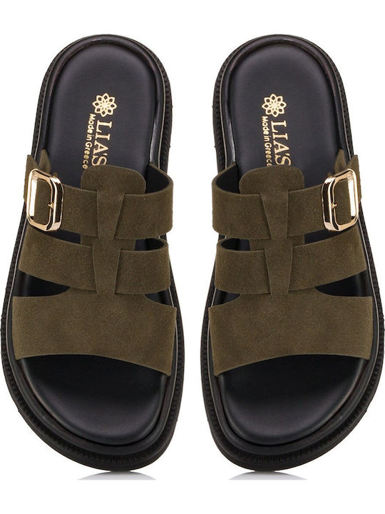 Дамски Кожени Сандали Flatforms Зелени