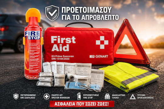 Roza Car Safety Kit Din 13164:2022 First Aid Kit Fire Extinguisher Vest & Warning Triangle Red