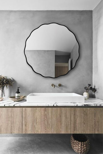 SteweHome Asymmetrical Bathroom Mirror Made of Solid Wood 50x50cm Grey