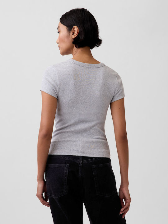 Women's Cotton Crop Top with V-Neck Heather Grey