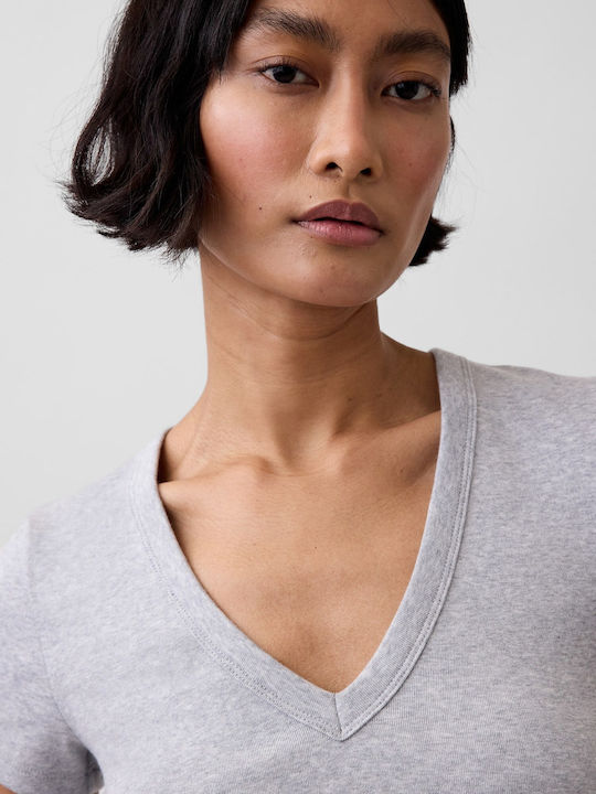 Women's Cotton Crop Top with V-Neck Heather Grey