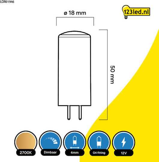 123led Λάμπα LED 4.5W για Ντουί GY6.35 Θερμό Λευκό 470lm Dimmable