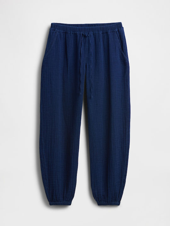 Women's Fabric Trousers with Elastic Navy Blue Wash