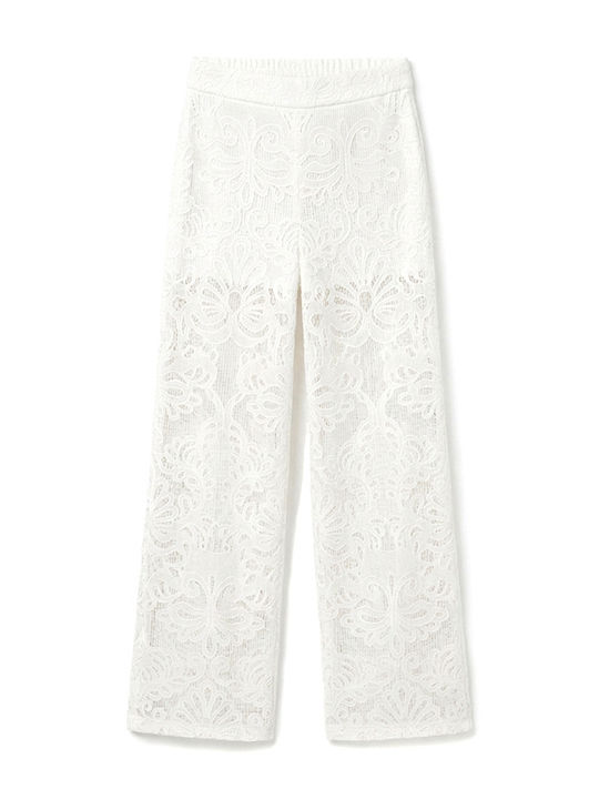 Pantaloni Largi Dama Talie Înaltă Albi