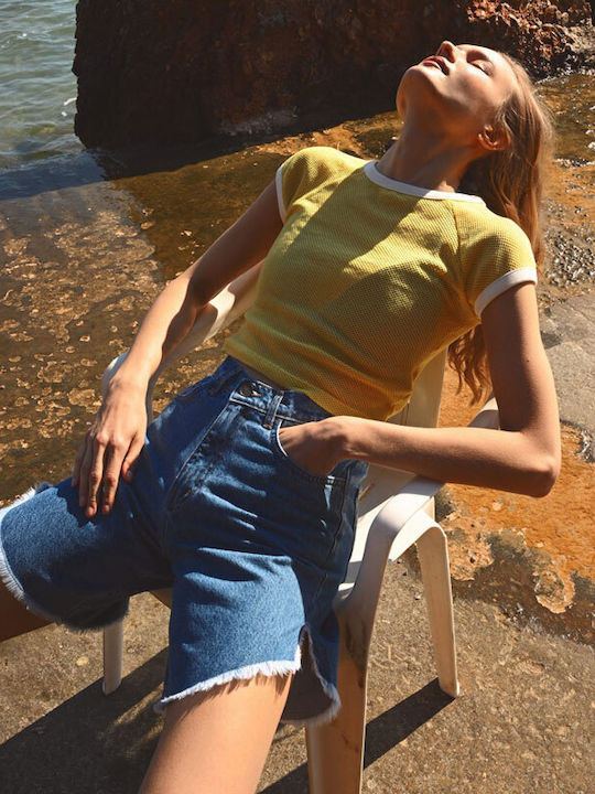 Women's Jean Bermuda Mid Blue