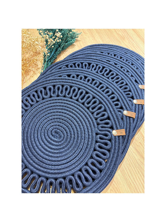 SteweHome Σουπλά Στρογγυλό Ψάθινο Μπλε 33cm 6τμχ