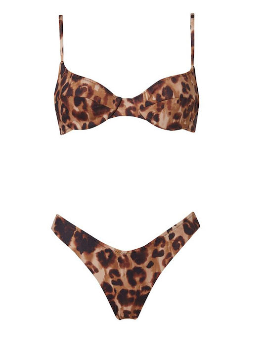 Set Bikini Animal Print Καφέ