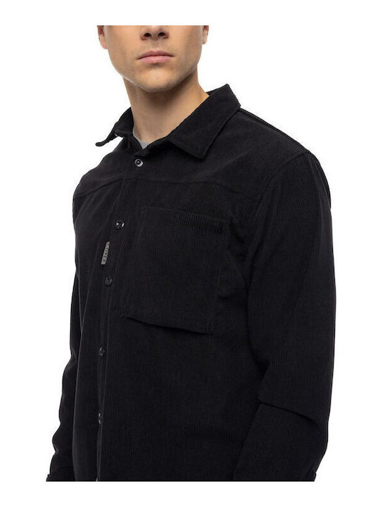 Langärmeliges Zeichenfolge Overshirt Schwarz