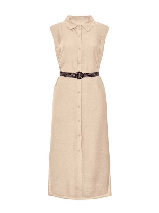 Celestino Women's Shirt Dress Knitted Belt Beige