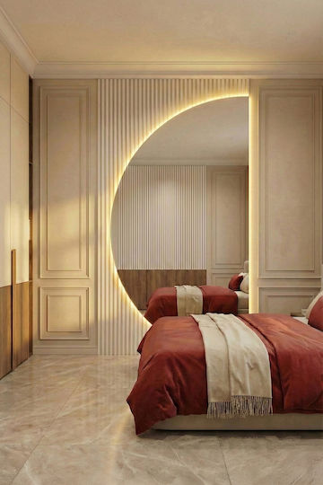 SteweHome Oglindă de Perete Ovală cu Ramă Galbenă & Iluminare LED 100x50cm