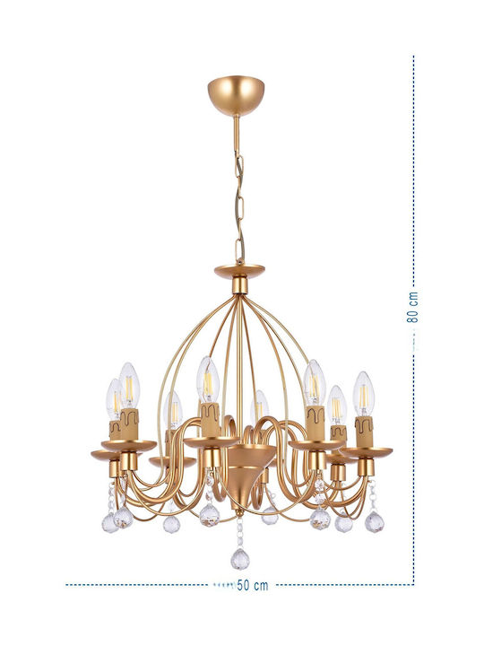 SteweHome Πολυέλαιος Ø52cm με Κρύσταλλα Χρυσός SteweHome Πολυέλαιος Ø52cm με Κρύσταλλα Χρυσός