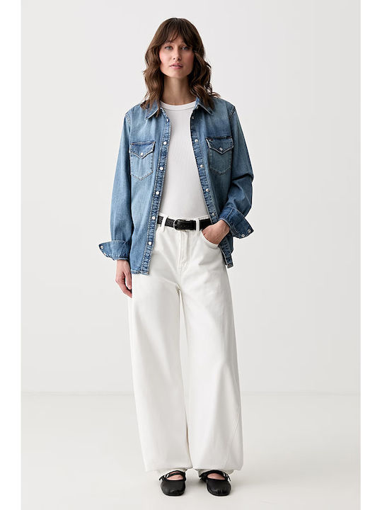 Langärmeliges Damen-Jeans-Hemd Grau