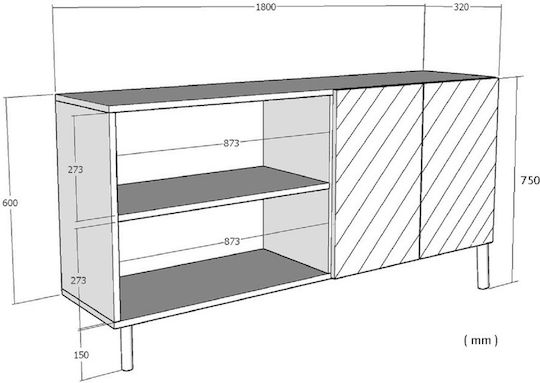 Wooden Sideboard with Mirror Brown 180x32x75cm