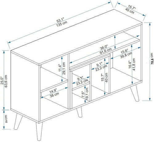 Μπουφές Ξύλινος Πολύχρωμος 135x40x84cm