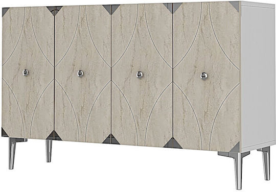 SteweHome Sideboard aus Holz & Glas mit Spiegel Vielseitig 120x32x75cm
